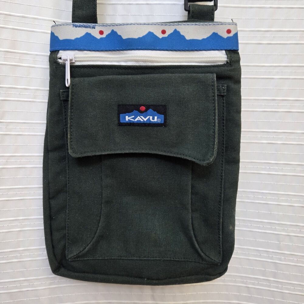 Kavu Keeper Crossbody Bag Forest Green Mountain Trim Boho Messenger Adj Strap